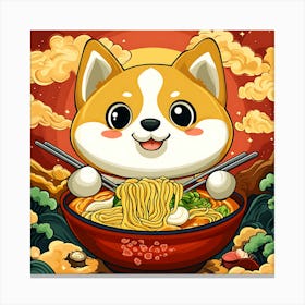 Chihuahua Dog Eating Noodles Canvas Print