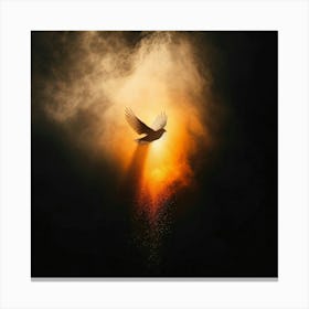 Dove Flying Through Smoke Canvas Print