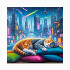 Cat Sleeping In The City 3 Canvas Print