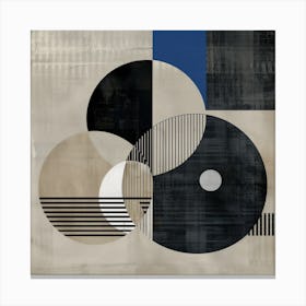 Abstract Blue, Beige and Black Circles - Geometric Art Canvas Print