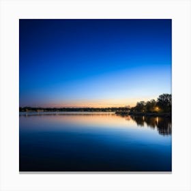 Tranquil Water Landscape Capturing The Essence Of A Scenic Evening Lights Softly Glimmering On The 1 Canvas Print