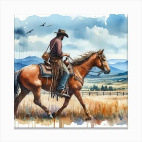 Watercolor Cowboy Painting Canvas Print