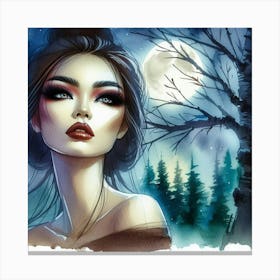 Asian Girl In The Forest Canvas Print