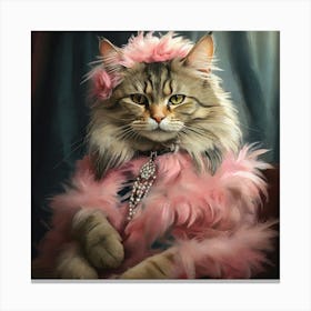 Cat In Pink Feathers 1 Canvas Print