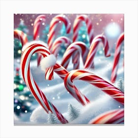 Candy Canes In The Snow Canvas Print
