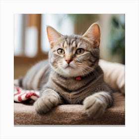 Cat Laying On Bed Canvas Print