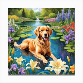 Golden Retriever In A Pond Canvas Print