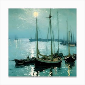 Moonlight At The Harbor Canvas Print
