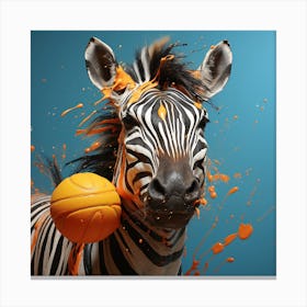 Zebra Splashed With Orange Paint Canvas Print