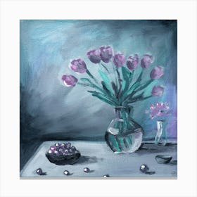 Tulips In Vase - painting square hand painted classical tulips floral flower vase calm soothing kitchen living room Canvas Print