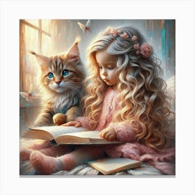 Little Girl Reading A Book 13 Canvas Print