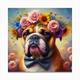 Bulldog With Flowers 2 Canvas Print