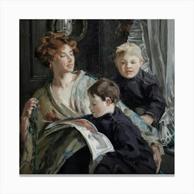 Family Reading A Newspaper Canvas Print