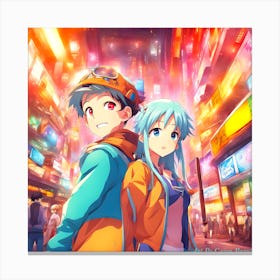 Hanging Out in Anime City Canvas Print