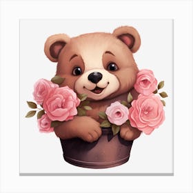 Teddy Bear With Roses 20 Canvas Print