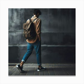 Young Man Walking With Backpack Canvas Print