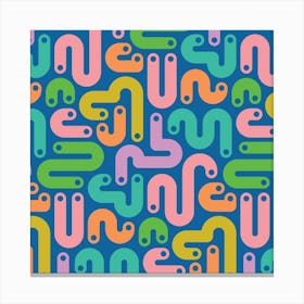 JELLY BEANS Squiggly New Wave Postmodern Abstract 1980s Geometric with Dots in Bright Summer Colors on Royal Blue Canvas Print
