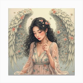 Asian Floral Angel Canvas Print