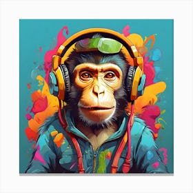 Monkey With Headphones Canvas Print
