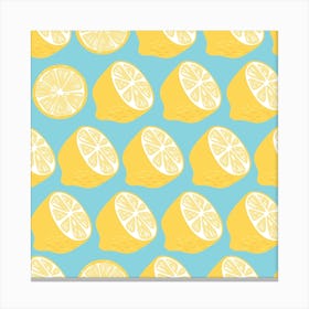 Lemon Pattern On Pastel Blue Square Canvas Print