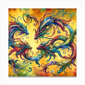 Dragons Watercolor Mythical Creatures Wall Art  Canvas Print