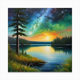 Starry Sky Over Lake 20 Canvas Print