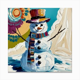 Snowman By A Mountain Canvas Print