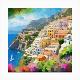 Sunlit Amalfi Impressionistic Seaside Splendor (8) Canvas Print