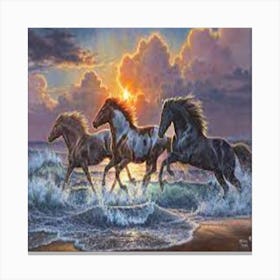 Horses At The Beach Canvas Print