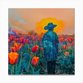 Peaceful Evening Stroll - Abstract Tulip Field Painting Canvas Print