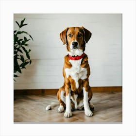 A Photo Of A Dog Sitting On The Floor Canvas Print