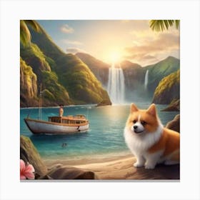 Corgi On The Beach Canvas Print