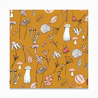 Mushroom Mustard Square Canvas Print