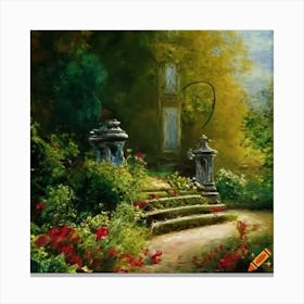 Craiyon 221418 Monet Viktorian Garden Rennaissance Rococo Entre On Garden Curved Stairs Garden Palac Canvas Print