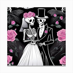 Day Of The Dead Wedding pink roses Canvas Print