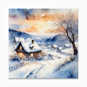 Winter Landscape Watercolor Painting Canvas Print