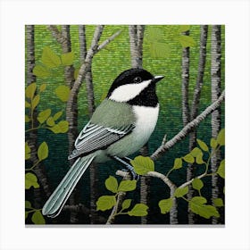 Ohara Koson Inspired Bird Painting Carolina Chickadee 2 Square Canvas Print