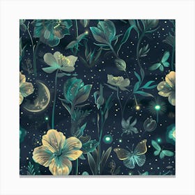 Seamless Pattern With Flowers And Butterflies Canvas Print