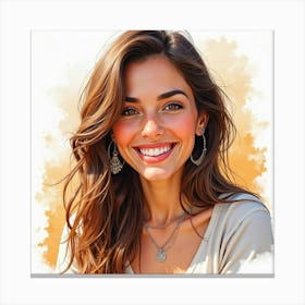 Spanish Woman With A Radiant Smile, Watercolor With Cheerful Ambiance 1 Canvas Print