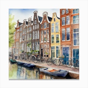 Amsterdam Houses Watercolour (15) Canvas Print