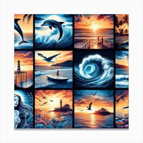 Dolphins At Sunset Canvas Print