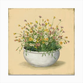 Vintage Daisies In A Pot Canvas Print