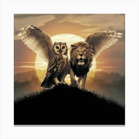 Lion And Owl Canvas Print