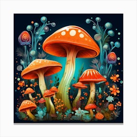 Mushrooms In The Forest 16 Canvas Print