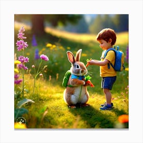 little boy and the rabbit Canvas Print