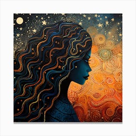 Woman With Long Hair And Starry Sky Canvas Print