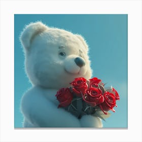 Teddy Bear With Roses Canvas Print