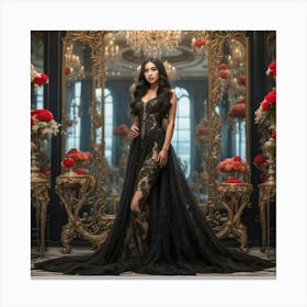 Beautiful Woman In A Black Dress Canvas Print