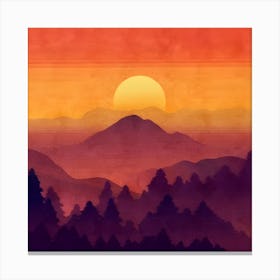 Watercolor Sunset In The Mountains Canvas Print