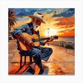 Sunset Acoustic Guitar Canvas Print